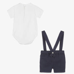 لارانجينا-طقم شورت قطن وكتان لون أبيض وكحلي للمواليد | Childrensalon Outlet