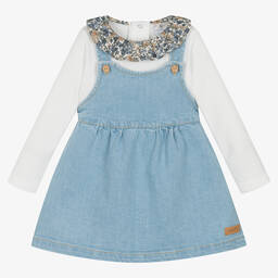 Шик от Laranjinha-Белое боди и голубой джинсовый сарафан | Childrensalon Outlet