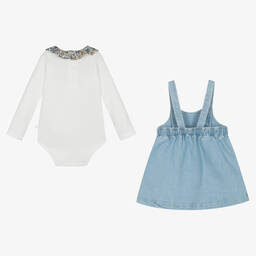 Шик от Laranjinha-Белое боди и голубой джинсовый сарафан | Childrensalon Outlet