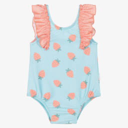 Laranjinha-مايوه بنقشة الفراولة لون أزرق وزهري للمولودات | Childrensalon Outlet