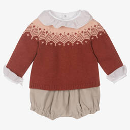 لارانجينا-طقم تبّان قطن وصوف لون زهري وبيج للمولودات | Childrensalon Outlet