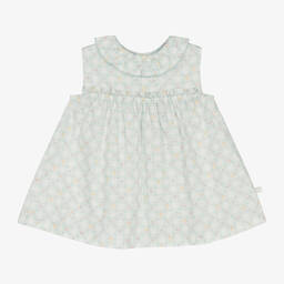 Laranjinha-Baby Girls Green Cotton Floral Dress  | Childrensalon Outlet