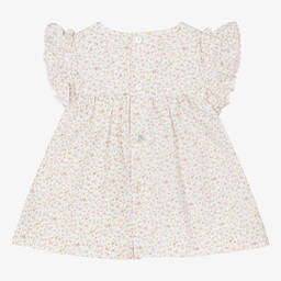 Laranjinha-Baby Girls Ivory Cotton Floral Dress | Childrensalon Outlet
