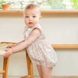 Laranjinha-Baby Girls Ivory Floral Print Cotton Shortie | Childrensalon Outlet