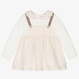 Laranjinha-Baby Girls Ivory & Pink Cotton Dress | Childrensalon Outlet