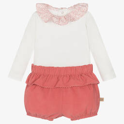 Chic by Laranjinha-Baby Girls Ivory & Pink Shorts Set | Childrensalon Outlet