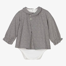 لارانجينا-Baby Girls Navy Blue Floral Blouse | Childrensalon Outlet