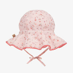 Laranjinha-Baby Girls Pink Check & Floral Sun Hat | Childrensalon Outlet
