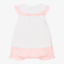 Laranjinha-طقم شورت قطن لون أبيض وزهري للمولودات | Childrensalon Outlet