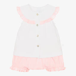 Laranjinha-طقم شورت قطن لون أبيض وزهري للمولودات | Childrensalon Outlet