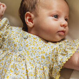 Laranjinha-Baby Girls Yellow Cotton Floral Dress | Childrensalon Outlet