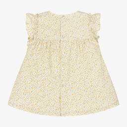 Laranjinha-Baby Girls Yellow Cotton Floral Dress | Childrensalon Outlet