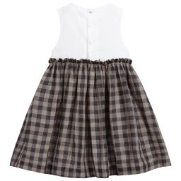 Chic by Laranjinha-فستان قطن وكتّان لون أبيض، بيج ورمادي | Childrensalon Outlet