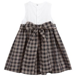Chic by Laranjinha-فستان قطن وكتّان لون أبيض، بيج ورمادي | Childrensalon Outlet