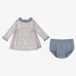 Laranjinha-Blue & Beige Floral Dress Set | Childrensalon Outlet