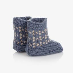 Laranjinha-Blue Knitted Baby Booties | Childrensalon Outlet