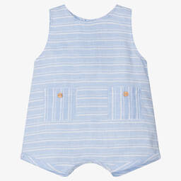 Laranjinha-Blue Striped Cotton Linen Baby Shortie | Childrensalon Outlet