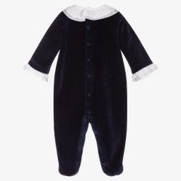 Laranjinha-Blue Velour & Tartan Babygrow | Childrensalon Outlet