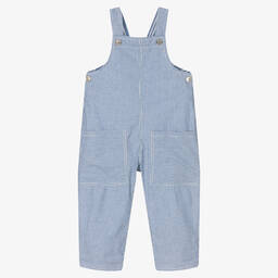 Laranjinha-Blue & White Striped Cotton Dungarees | Childrensalon Outlet