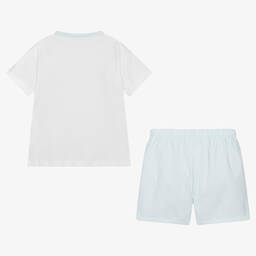 Laranjinha-Boys Aqua Blue & White Cotton Pyjamas | Childrensalon Outlet