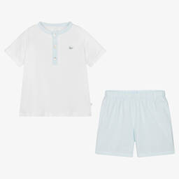 Laranjinha-Boys Aqua Blue & White Cotton Pyjamas | Childrensalon Outlet