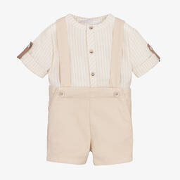 Laranjinha-Boys Beige Cotton Shorts Set | Childrensalon Outlet