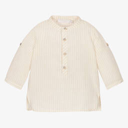 Laranjinha-قميص قطن مقلم لون بيج وعاجي للأولاد | Childrensalon Outlet