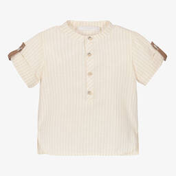 Laranjinha-قميص قطن مقلم لون بيج وعاجي للأولاد | Childrensalon Outlet