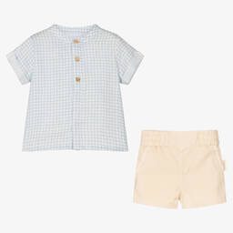 Laranjinha-طقم شورت أطفال ولادي قطن لون أزرق وبيج | Childrensalon Outlet