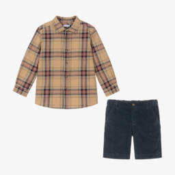 Laranjinha-Boys Blue Check Shorts Ensemble | Childrensalon Outlet