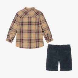 Laranjinha-Boys Blue Check Shorts Ensemble | Childrensalon Outlet