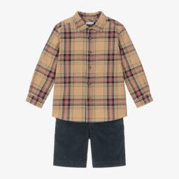 Laranjinha-Boys Blue Check Shorts Ensemble | Childrensalon Outlet