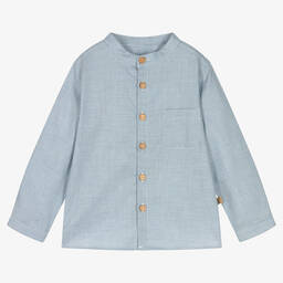 Laranjinha-Голубая хлопковая рубашка без воротника | Childrensalon Outlet