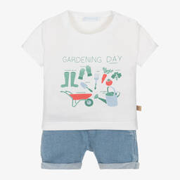 Laranjinha-Boys Blue Denim Shorts Set | Childrensalon Outlet