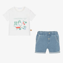 Laranjinha-Boys Blue Denim Shorts Set | Childrensalon Outlet