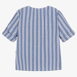Laranjinha-Голубая хлопковая полурубашка в полоску | Childrensalon Outlet