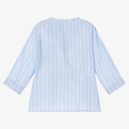 Laranjinha-Голубая рубашка из хлопка и льна в полоску | Childrensalon Outlet