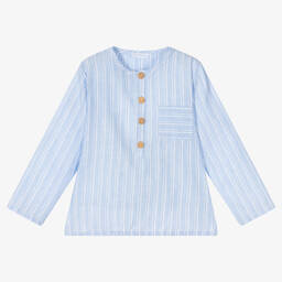 Laranjinha-Голубая рубашка из хлопка и льна в полоску | Childrensalon Outlet