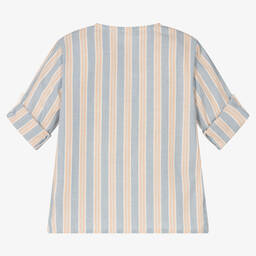 Laranjinha-Boys Blue Stripe Cotton Popover Shirt | Childrensalon Outlet