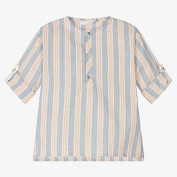 Laranjinha-Boys Blue Stripe Cotton Popover Shirt | Childrensalon Outlet
