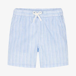 Laranjinha-Boys Blue Stripe Linen & Cotton Shorts | Childrensalon Outlet