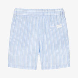 Laranjinha-Boys Blue Stripe Linen & Cotton Shorts | Childrensalon Outlet