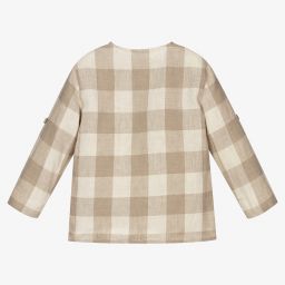 Chic by Laranjinha-قميص كتان كاروهات لون عاجي وبيج للأولاد | Childrensalon Outlet