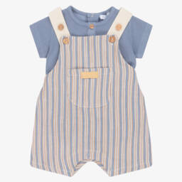 Laranjinha-طقم دنغري قطني للأولاد بخطوط زرقاء | Childrensalon Outlet