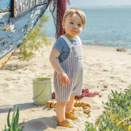 Laranjinha-طقم دنغري قطني للأولاد بخطوط زرقاء | Childrensalon Outlet