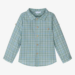 Laranjinha-Boys Green & Blue Cotton Check Shirt | Childrensalon Outlet