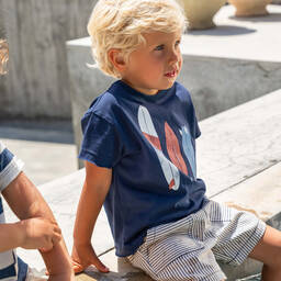 Laranjinha-Синий топ и кремовые шорты из хлопка в полоску | Childrensalon Outlet