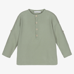 Laranjinha-قميص مزيج قطن وكتان لون أخضر كاكي للأولاد | Childrensalon Outlet