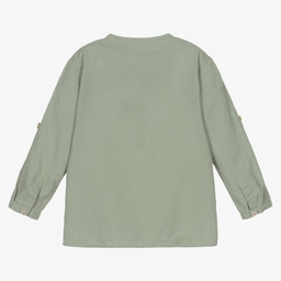 Laranjinha-قميص مزيج قطن وكتان لون أخضر كاكي للأولاد | Childrensalon Outlet