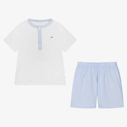 Laranjinha-Boys Light Blue & White Cotton Pyjamas | Childrensalon Outlet